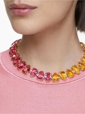 Authentic Swarovski Two-Tone Pink and Yellow Teardrop Statement Necklace